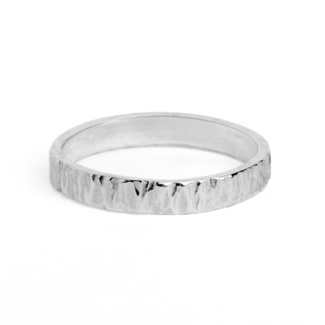 Copy of Copy of 4mm Tree Bark Ring Silver Shiny Finish