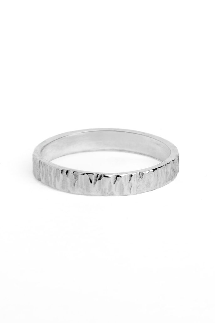 Copy of Copy of 4mm Tree Bark Ring Silver Shiny Finish